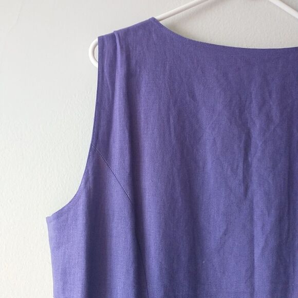 Spenser Jeremy Woman Shift Dress 16 Purple 100% Linen Front Button Sleeveless - Picture 5 of 6